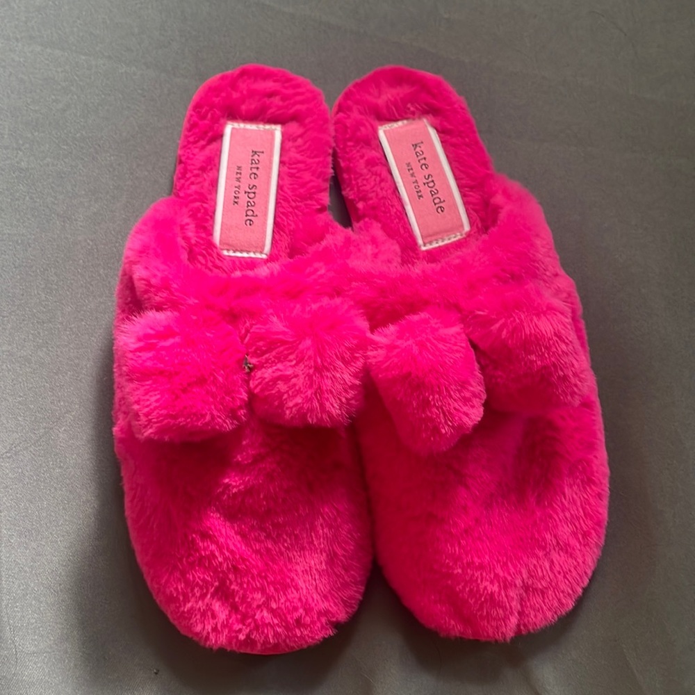 Kate Spade fuzzy bow slippers